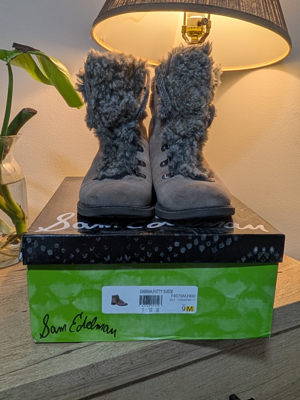 Sam Edelman Gray Fur-Trim Suede Women's Boots - Gray